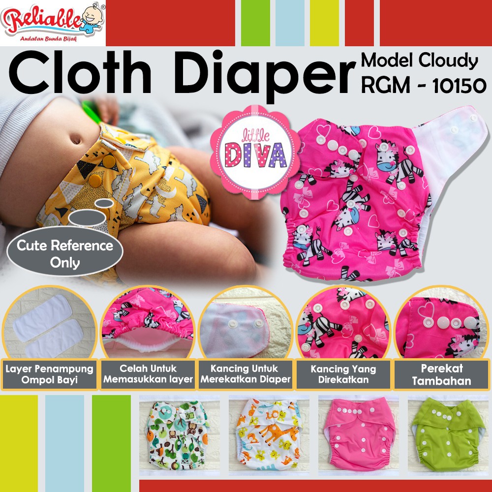CLODI Cloth PREMIUM Diaper POLOS &amp; MOTIF Free Size Reliable Celana Model Motif cloudy RGM-10150