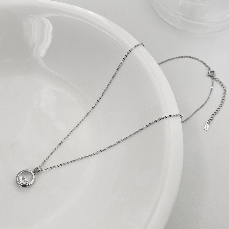 We Flower Trendy Silver Sparkling Stone Pendant Necklace for Women Chic Shining Spring Water Charm Collarbone Necklaces Clavicle Chain Jewelry