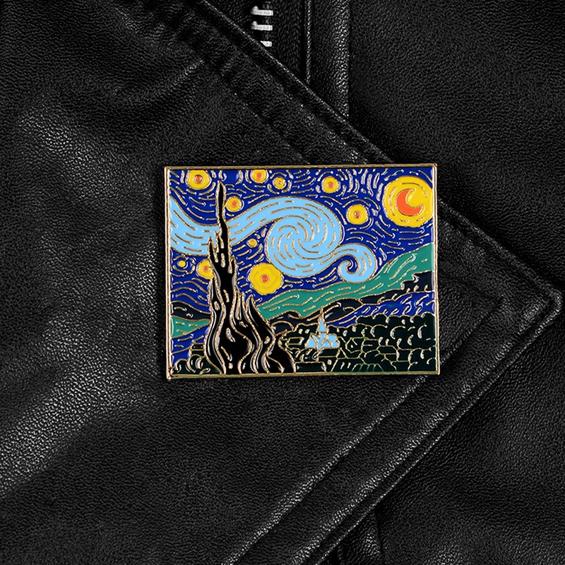 Bros Pin Desain Lukisan Starry Sky Van Gogh Masterpiece Romantis