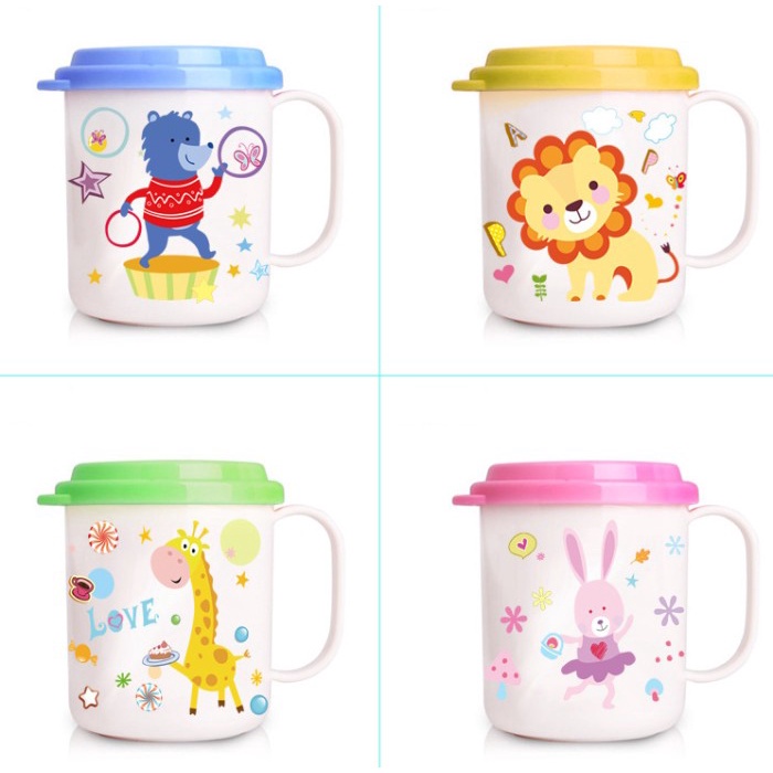 T24 - Keola Gelas Minum Anak Tahan Banting Dengan Tutup - Motif Cute Animal