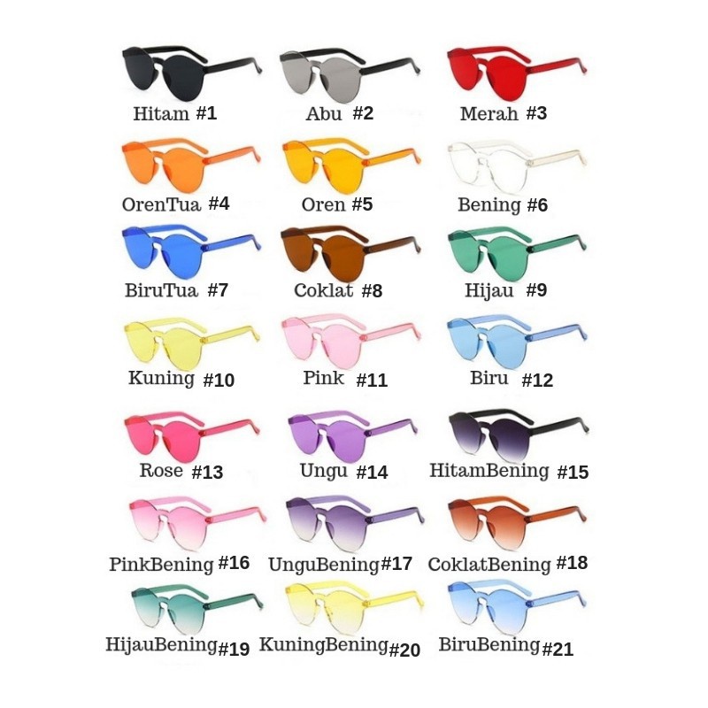 PL-WW002 ✨PROMO✨ Kacamata Pria/Wanita-Jelly-Permen-Warna-Fashion-Tanpa Frame-Sunglasses-Murah