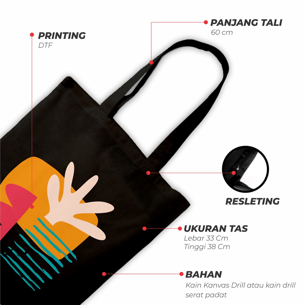 Sevine Tote Bag Resleting Tas Wanita Totebag Trendy Artsy Nordic style Black Series - NHF 4