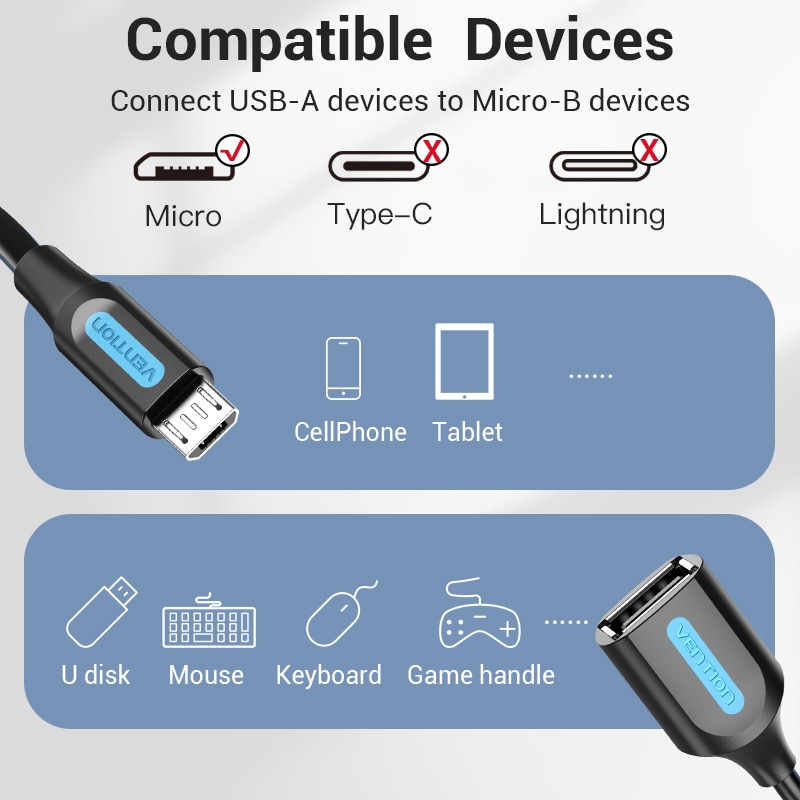 Vention Kabel Adapter Micro Usb Ke Usb Otg 480mbps Male Ke Female Untuk Smartphonetablet