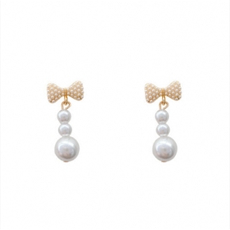 Anting S925 Silver Needle Bentuk Pita Aksen Mutiara Gaya Korea Untuk Wanita