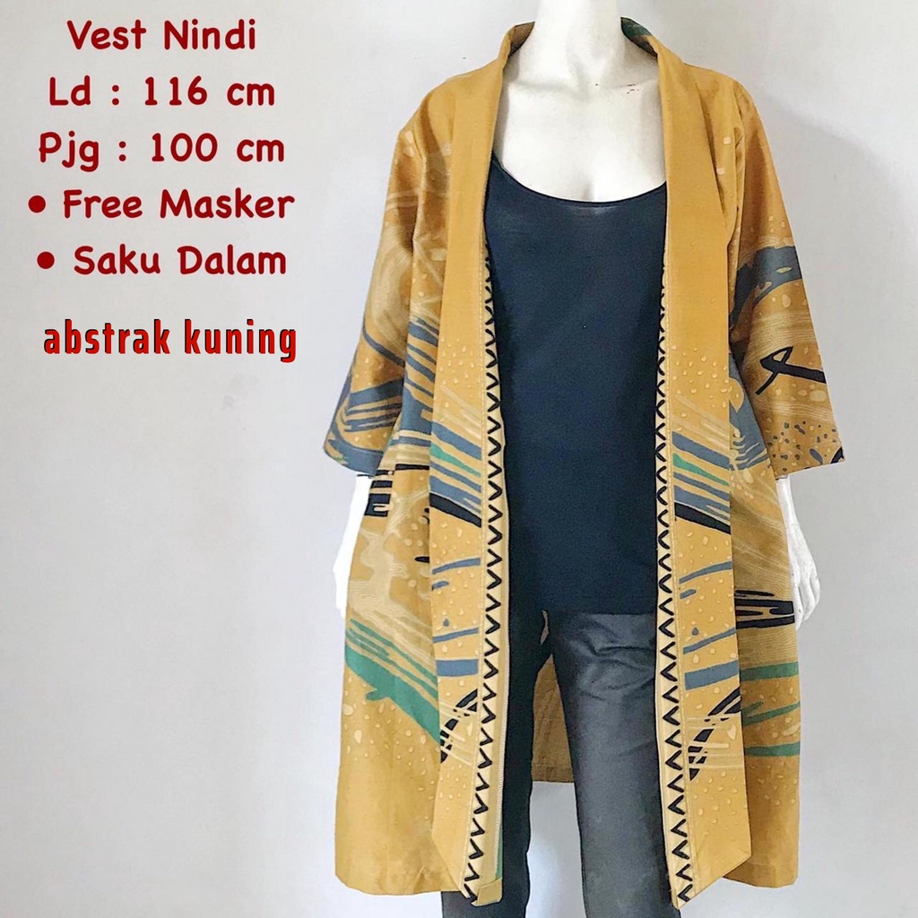 Vest Nindi batik solo outer lengan atasan kerja blazer wanita