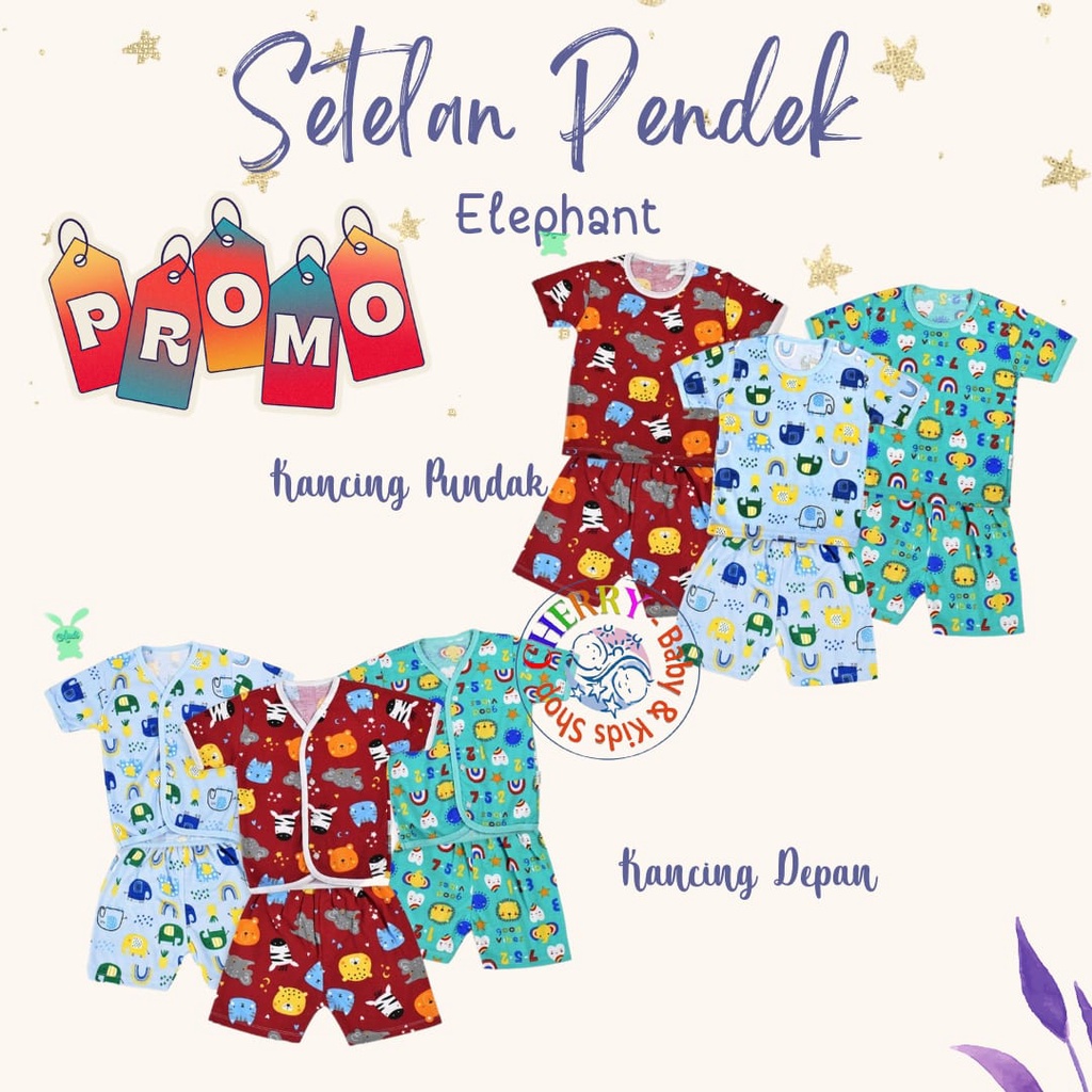 Setelan Pendek Aruchi Elephant Piyama Anak / Baju tidur Bayi SML XL XXL bahan Lembut CBKS