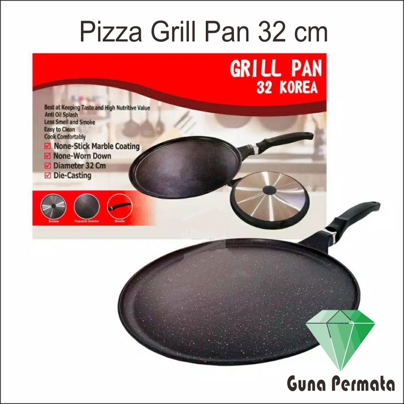 Happy Call Marble Pizza Round Grill Pan Korea 32 30 cm - Pemanggang Teflon Keramik Marbel Jumbo