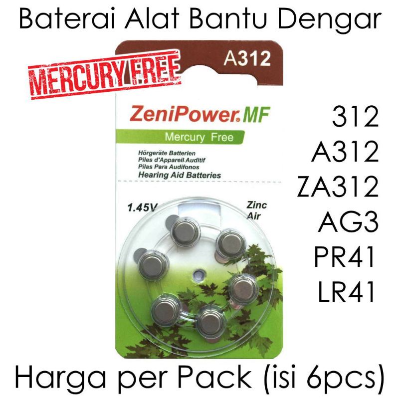 Baterai 312/ A312 / AG3 /PR41 Hearing Aid Battery Tersedia Merk Renata dan Zenipower Baterei Spesialis ALAT BANTU DENGAR