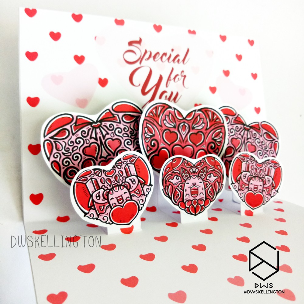 Kartu Valentine Card Doodle Love Monster Kartu Ucapan Romantis