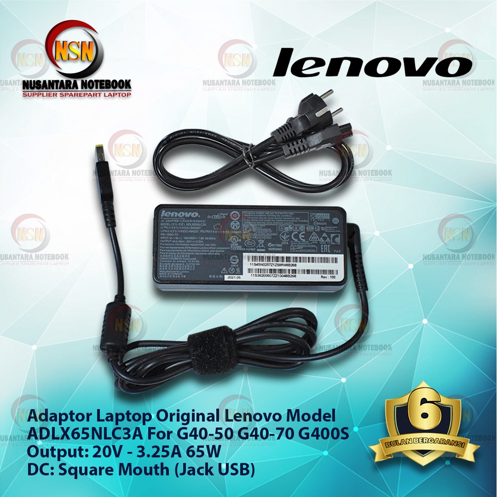 Adaptor Charger Original Lenovo 20V 3.25A Square Mouth Usb For G40-30 G400S