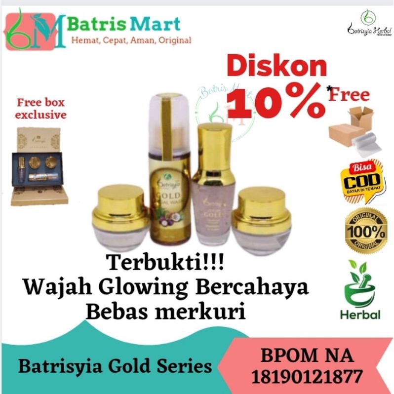 Day Night cream Gold series Batrisyia Herbal glowing anti aging untuk mencerahkan mengangkat merkuri dalam kulit