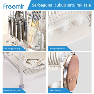 Freemir rak  pencuci piring  besi  stainless  dua susun drain 