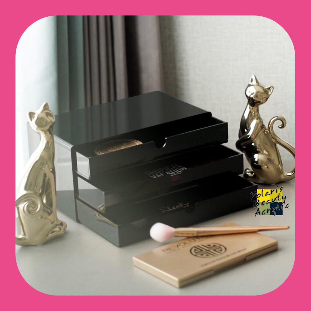 RAK KOSMETIK ACRYLIC-TEMPAT MAKEUP AKRILIK-BEAUTY CASE AKRILIK-3DRAWER