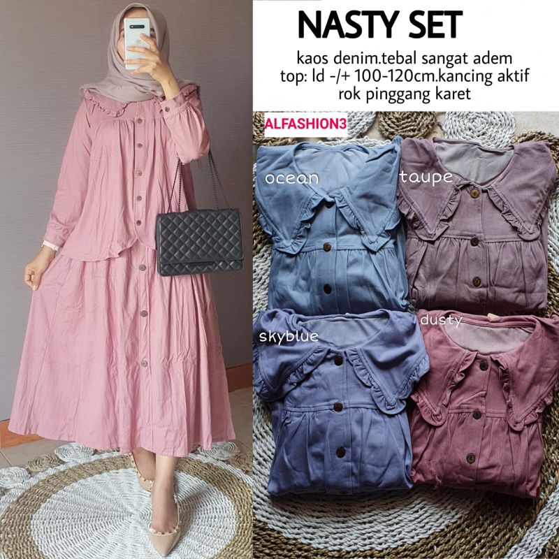 Baju setelan wanita kaos denim / NASTY SET ORIGINAL BY ALFASHION BTC SOLO