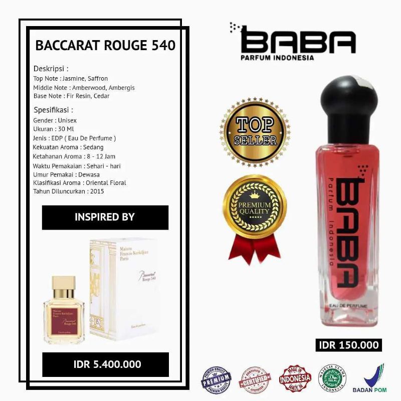 Spesial Promo Baba Parfum Original Varian Baccarat Rouge 540 - Eau De Perfume