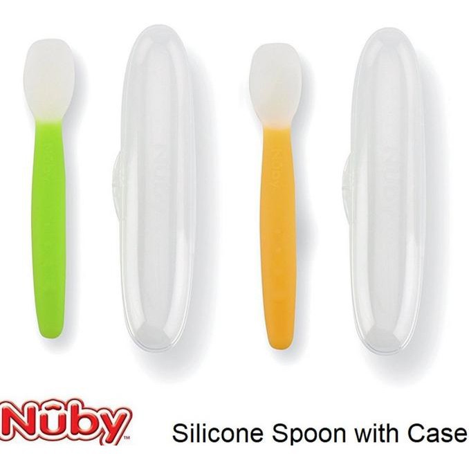 Nuby Garden Fresh Silicone Spoon With Case NB162 - Sendok Silikon Anak