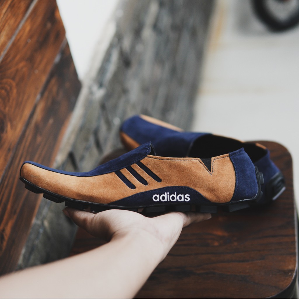 sepatu pria slop adidas neymar navy coklat bahan suede