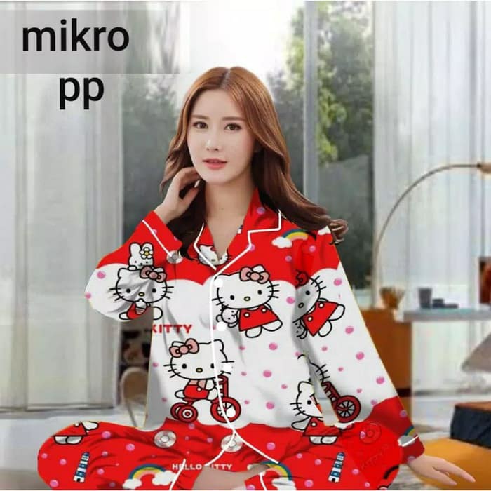 BJ-Piyama PP XXL Wanita Dewasa Murah - Baju Tidur Lengan Panjang-New HK Awan