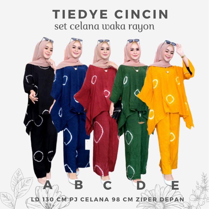 Tiedye Cincin Setelan Rayon Panjang Celana Daily Set Wanita Santai Casual Jumbo