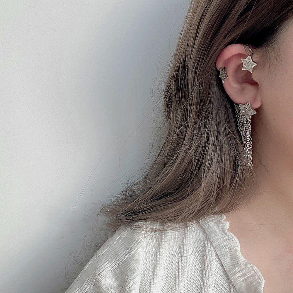 Mxbeauty Wanita Klip Telinga Perhiasan Telinga Palsu Temperamen Punk Bintang Bentuk C Tanpa Tindik Klip On Earrings
