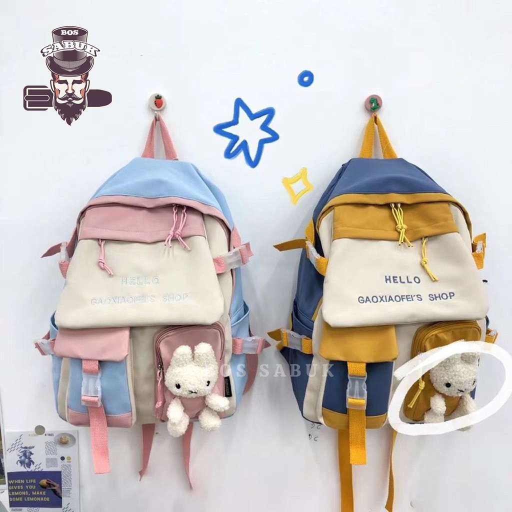 Tas Sekolah Korean Style Tas Ransel Wanita Backpack Korea Fashion Tas Wanita  -BS184-Biru Boneka