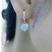 (COD)Anting jepit fashion gantung remaja/dewasa love kilau perak asli 925/Silver lapisan emas putih murni