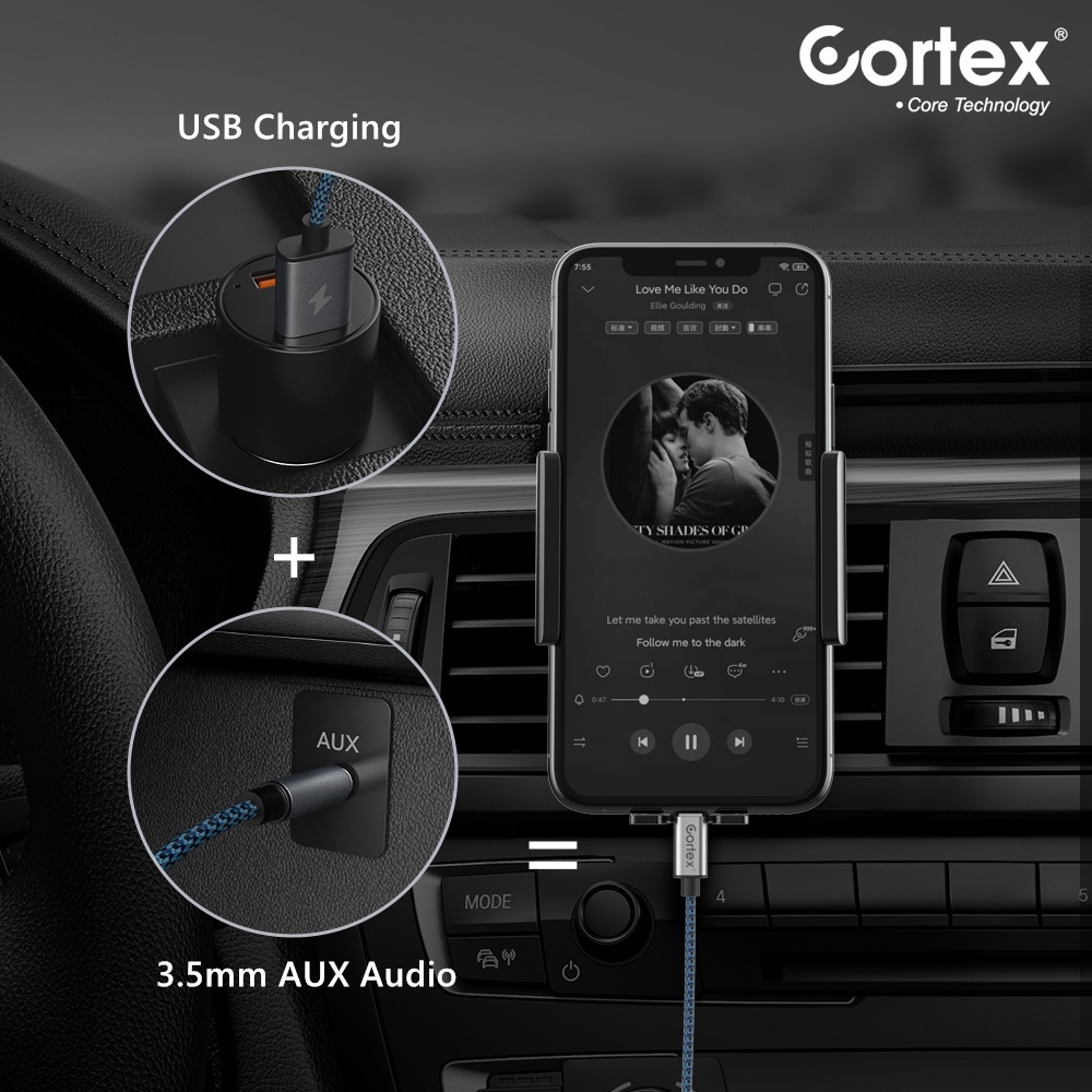 Cortex MH240 Lightning to Jack 3.5mm with USB Charging / Audio + Charger Kabel 1.2Meter