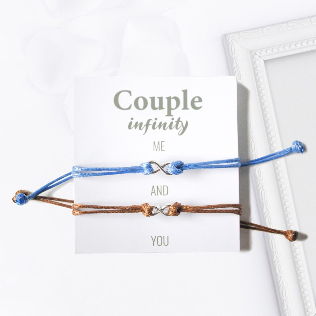 Gelang Couple Infinity Tali Waterproof Mini Lucu Handmade Minimalis Trendi design 8 warna silver Persahabatan For Gift