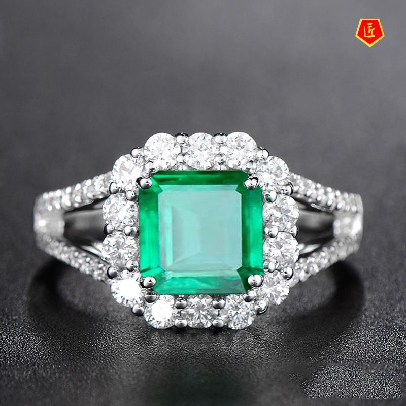 [Ready Stock]Women's Fashionable Temperament Inlaid Emerald Ring