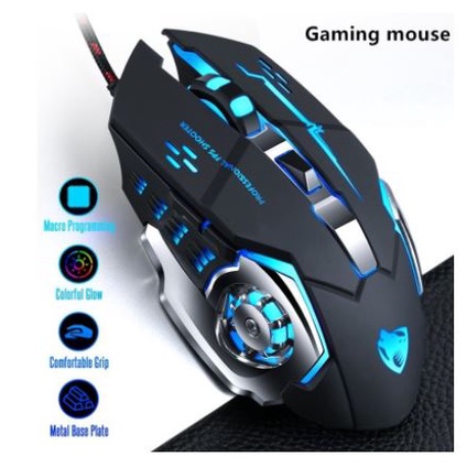 Mouse gaming t-wolf wired usb 2.0 optical 3200dpi macro led for pc laptop v-6 - twolf v6