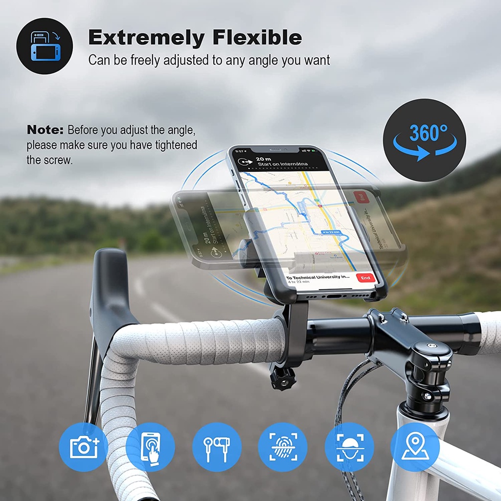 Sepatu Anti Goyang360° Rotasi Universal Sepeda Phone Holder Bracket GPS Klip Motor Sepeda Anti-slip Kompatibel Dengan Ponsel Paduan Aluminium Quick