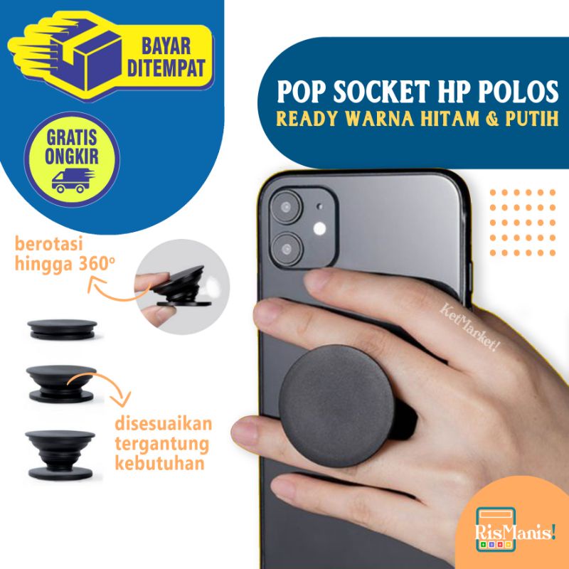 PHONE HANDLE POP SOCKET - Pegangan Holder Handphone Penyangga HP Pengait Kabel Headset Bulat Polos