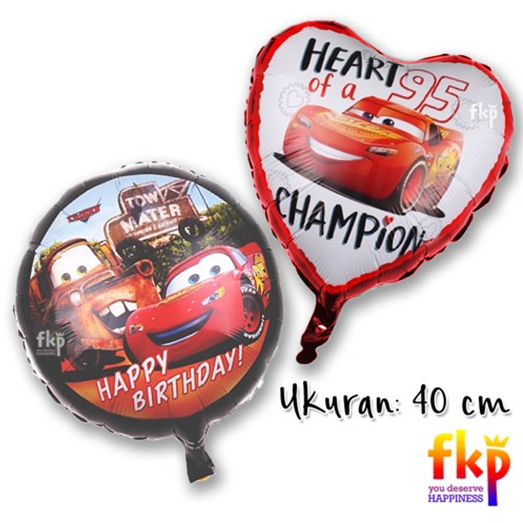 FUN KIDS PARTY Balon Foil Cars Bulat / Balon Cars Mobil Balap McQueen Merah