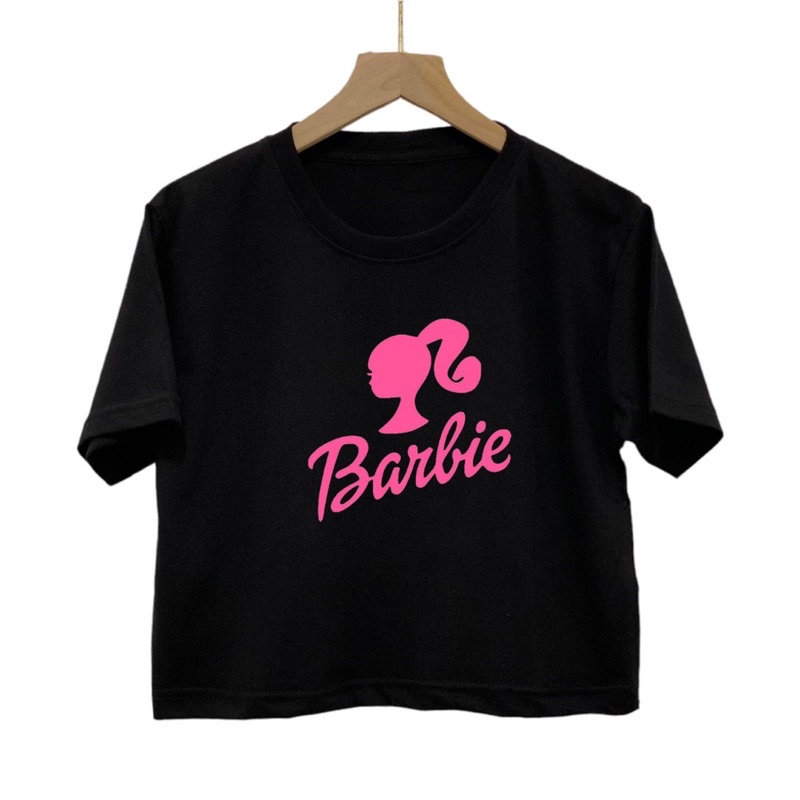 Crop top polos katun combed 30s motif kepala BARBIE