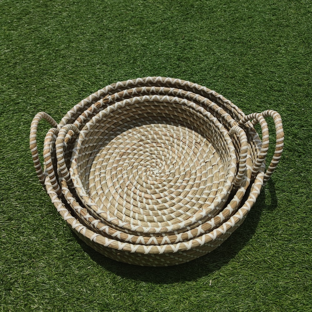 AKN88 - Keranjang Nampan Bulat Tray Enceng Gondok Kerangka Medium 35x35x14cm