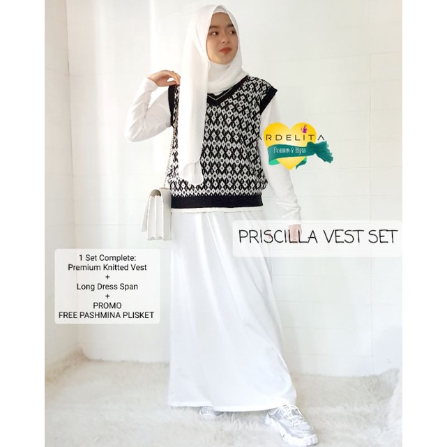 PAKET HEMAT SET PRISCILLA FREE PASHMINA PLISKET OOTD HIJAB SELEGRAM BAJU SETELAN SET SPAN