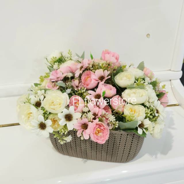 PEONY 5 kuntum + aster 5 kuntum + 5 babybreath BUNGA ARTIFICIAL PALSU Dekorasi-7