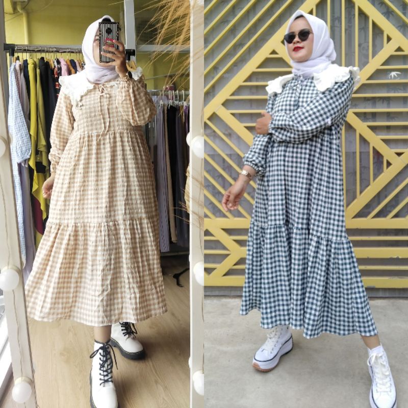 midi dress kotak kerah korea COKSU/TOSCA