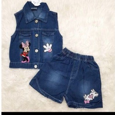 ALq Setelan Celana Rompi Jeans Anak perempuan Minnie Setelan anak stelan bayi Fashion bayi cewek