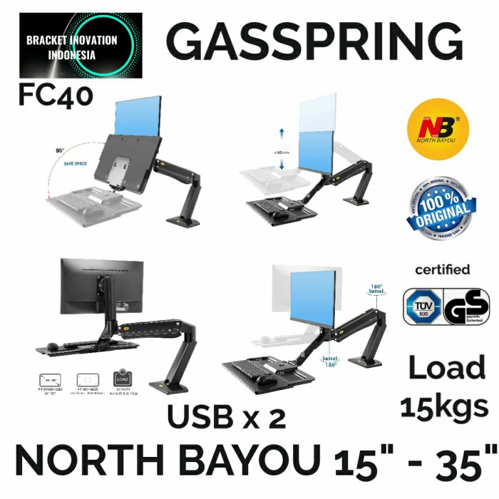 North Bayou NB FC40 24 27 30 32 35 inch Sit Stand Desk Monitor Arm