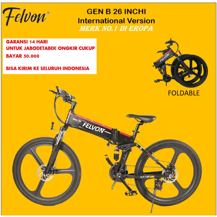 Sepeda Lipat MTB Elektrik Felvon Gen B 26 Inchi Sepeda gunung Original