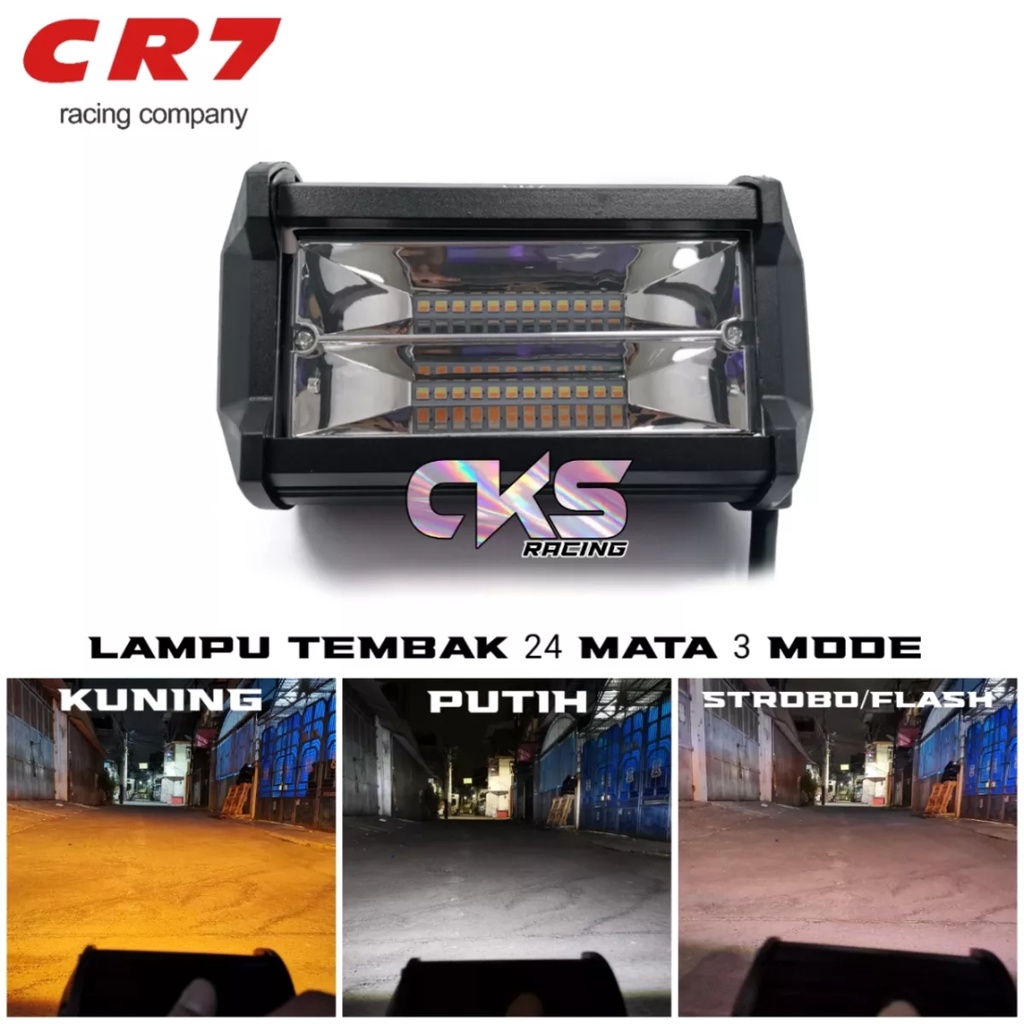 LAMPU TEMBAK LED CWL 24 MATA 2 WARNA PUTIH DAN KUNING 3 MODE STROBO MOBIL/ MOTOR