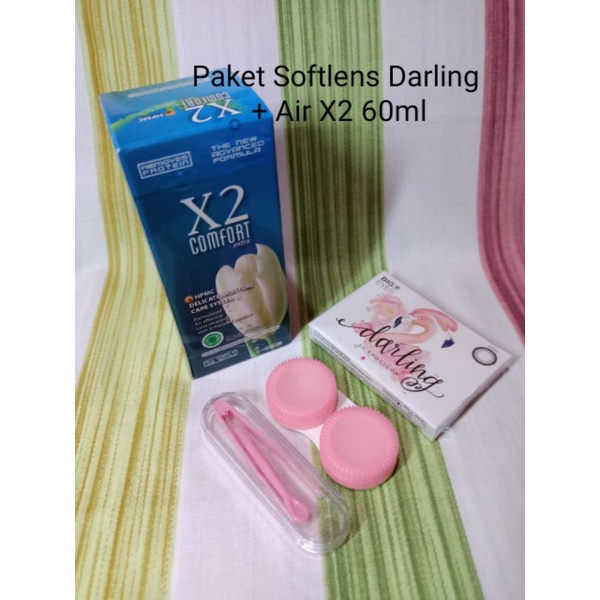 Paket Softlens X2 Darling Normal Big Eyes Dia 16mm + Air Softlens X2 60ml + Pinset + Lenscase