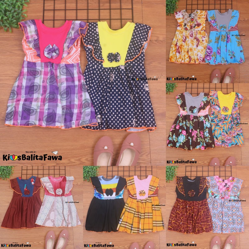 Dress Marion 6-18 Bulan / Dres Kensi Lengan Pendek Anak Perempuan Bayi Gaun Pesta Murah Import