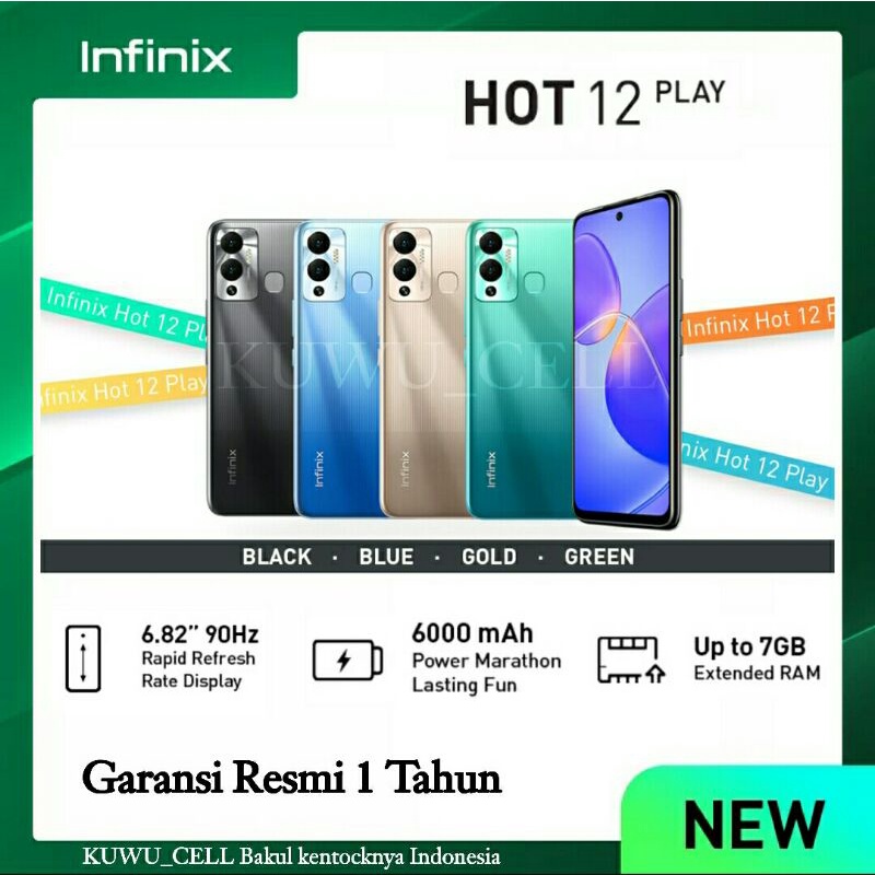 Infinix Hot 12 Play 4/64 - 7GB Extended RAM - 6.82" 90Hz Rapid Refresh Rate Display - 6000mAh
