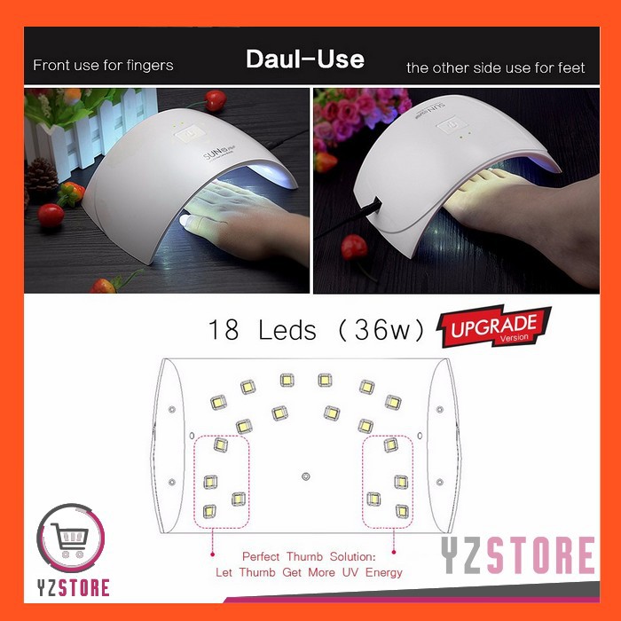 Pengering Kutek Kuku Gel Nail Art SUN9c Plus Manicure Lampu LED UV 36W EU Plug Adaptor YZ25