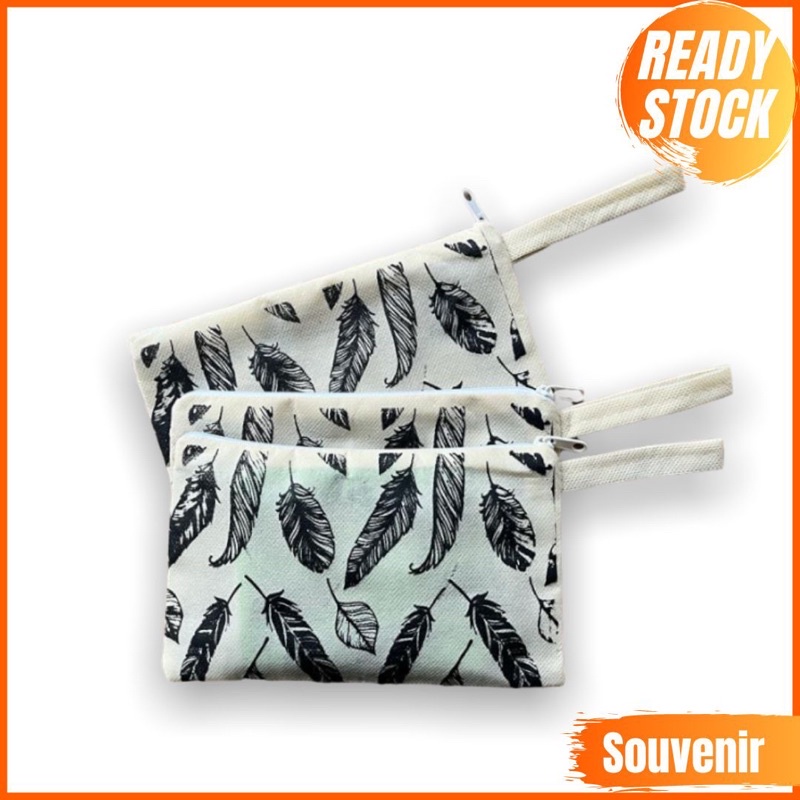 DOMPET KOIN TERMURAH POUCH KOSMETIK UNIK SERBA GUNA SOUVENIR DOMPET SPUNBOND TERLARIS MOTIF DAUN KREM READY SIAP KIRIM DS 20X12