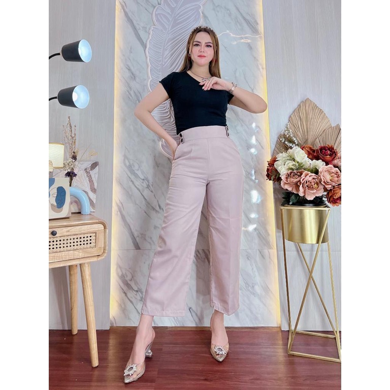 Celana Kulot Pants Kancing Wanita Terbaru American Drill All Size - Celana Cullote Highwaist Double Button