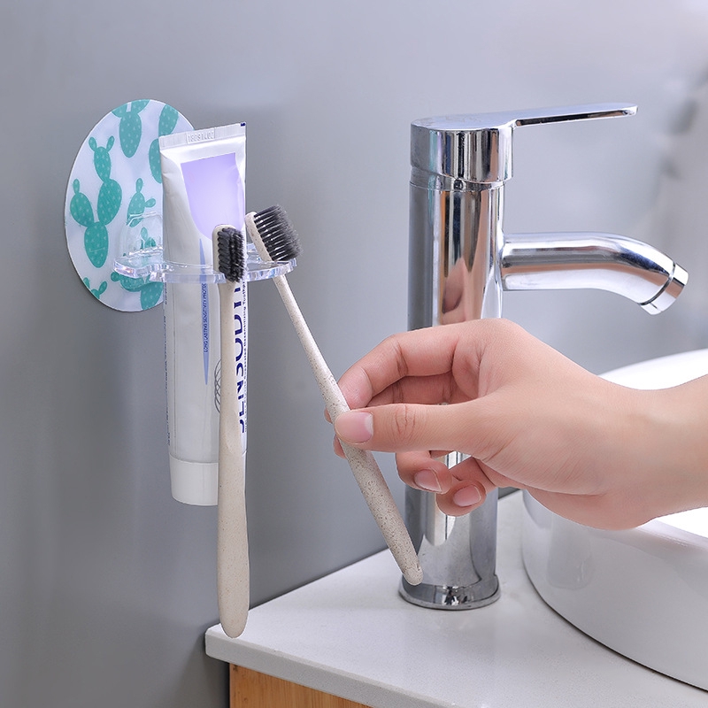 1Pc Plastic Toothbrush Holder / Self Adhesive Wall-mounted Toothbrush Hanging Rack / Multi-card Slot Toothbrush Rack
