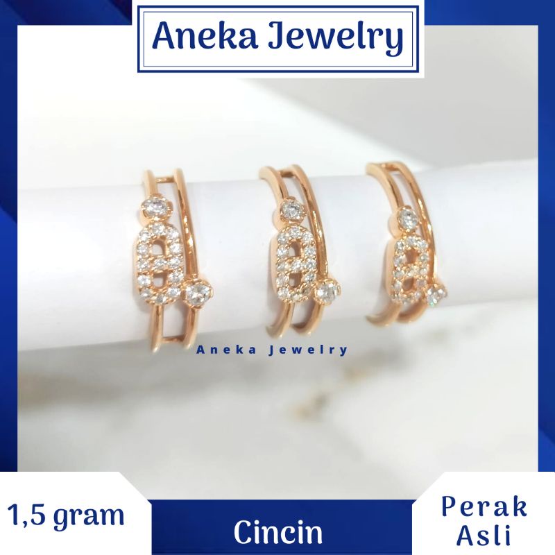 Cincin Mata2 Ukir, Perak 925, Lapis Emas Rosegold